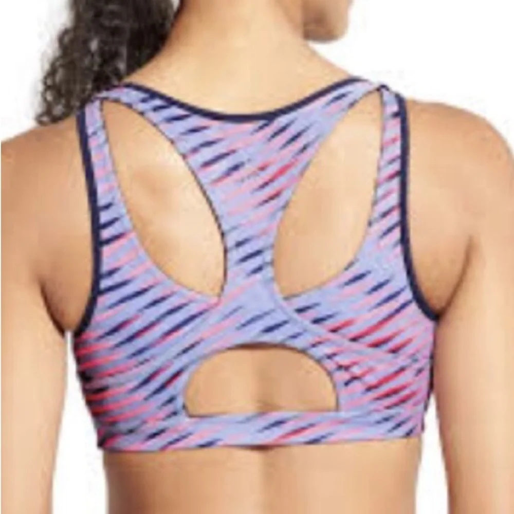 Athleta Double Dare Racerback Sports Bra, Teal Patterned, Size S - Picture 4 of 4